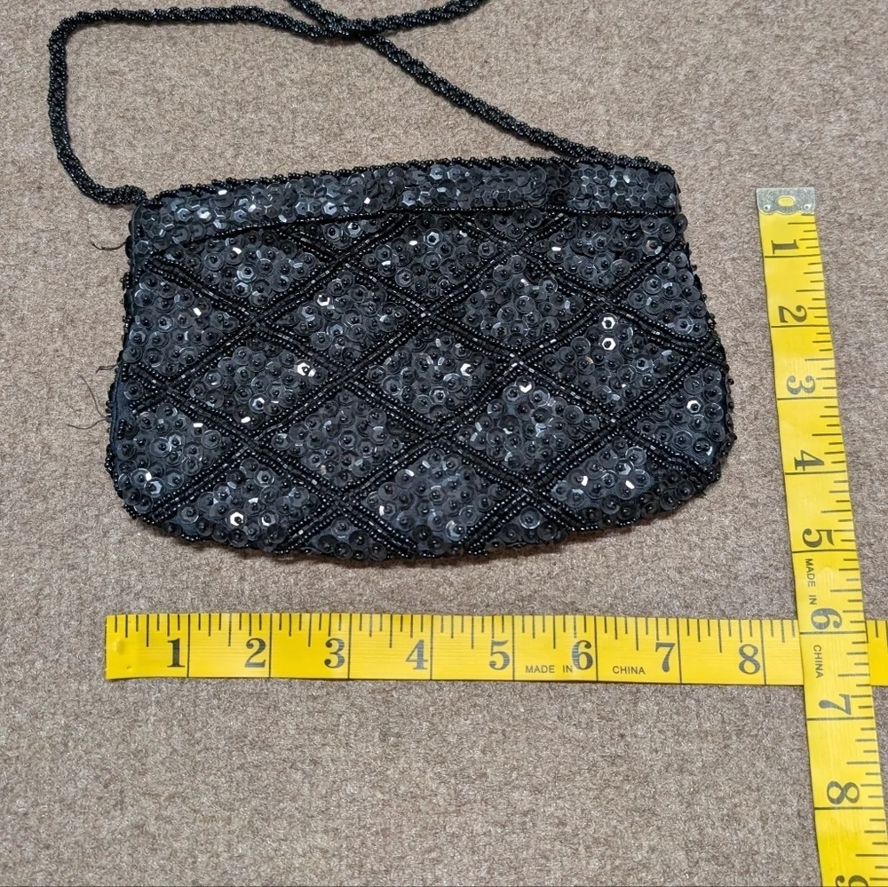 La Regale Vintage Elegant Black Sequin Women's Bag Clutch Purse